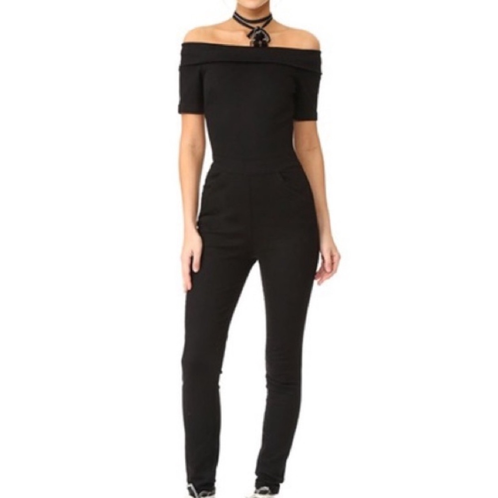 3x1 Black Off-Shoulder Jumpsuit with Slim Leg